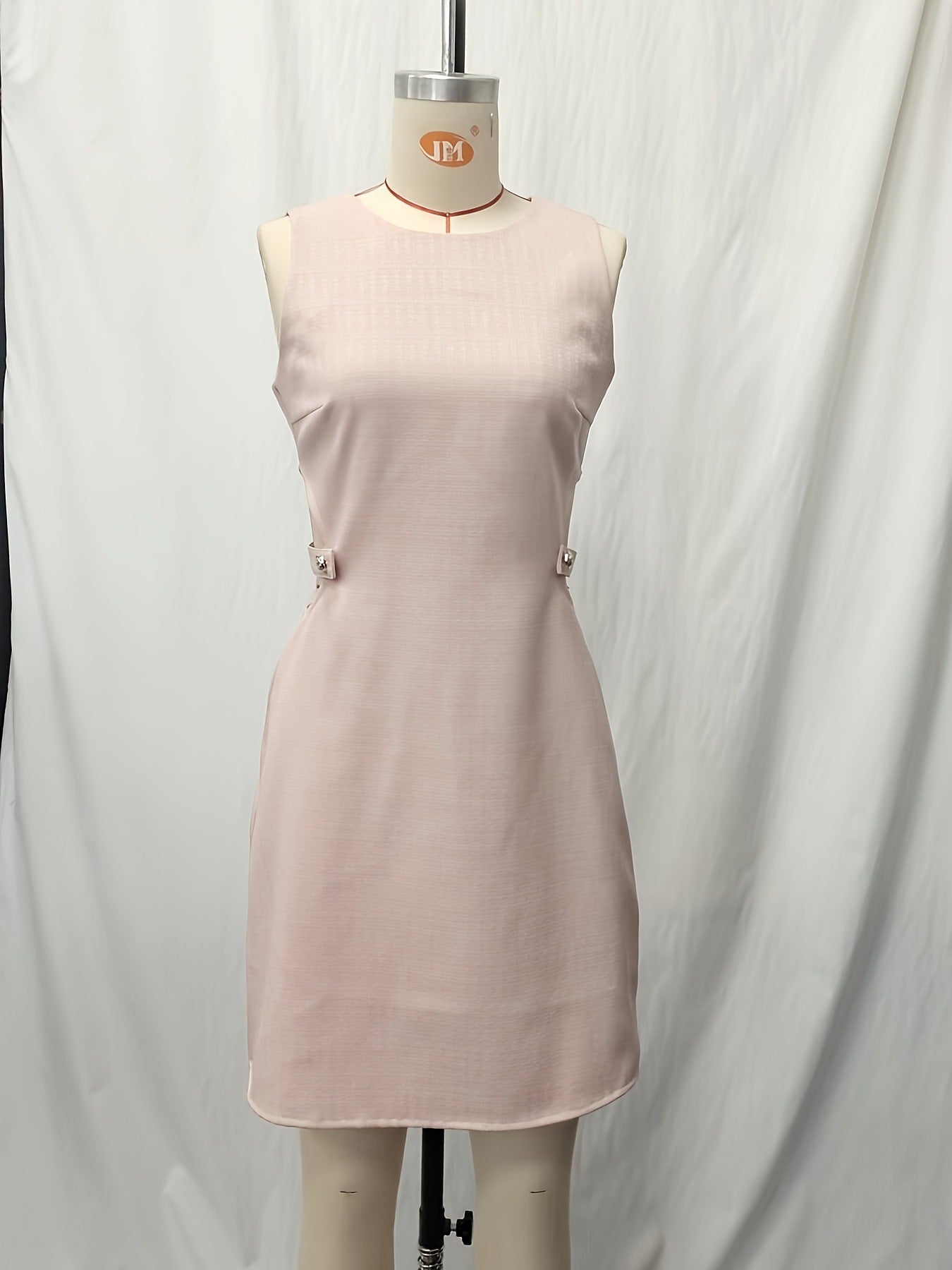 Solid A-Line Dress with Round Neck and Waist Cut-Outs