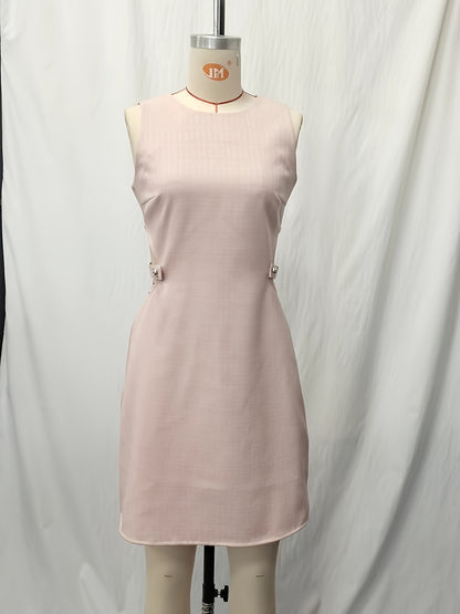 Solid A-Line Dress with Round Neck and Waist Cut-Outs