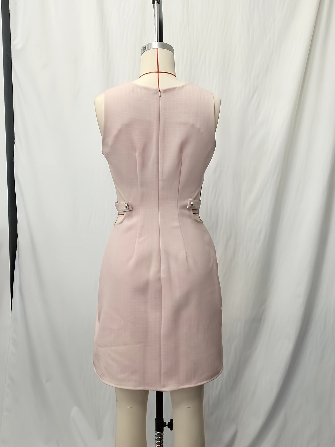Solid A-Line Dress with Round Neck and Waist Cut-Outs
