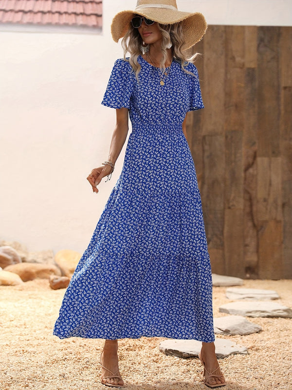 Floral Tiered Maxi Dress with Smocked Waist and Flutter Sleeves