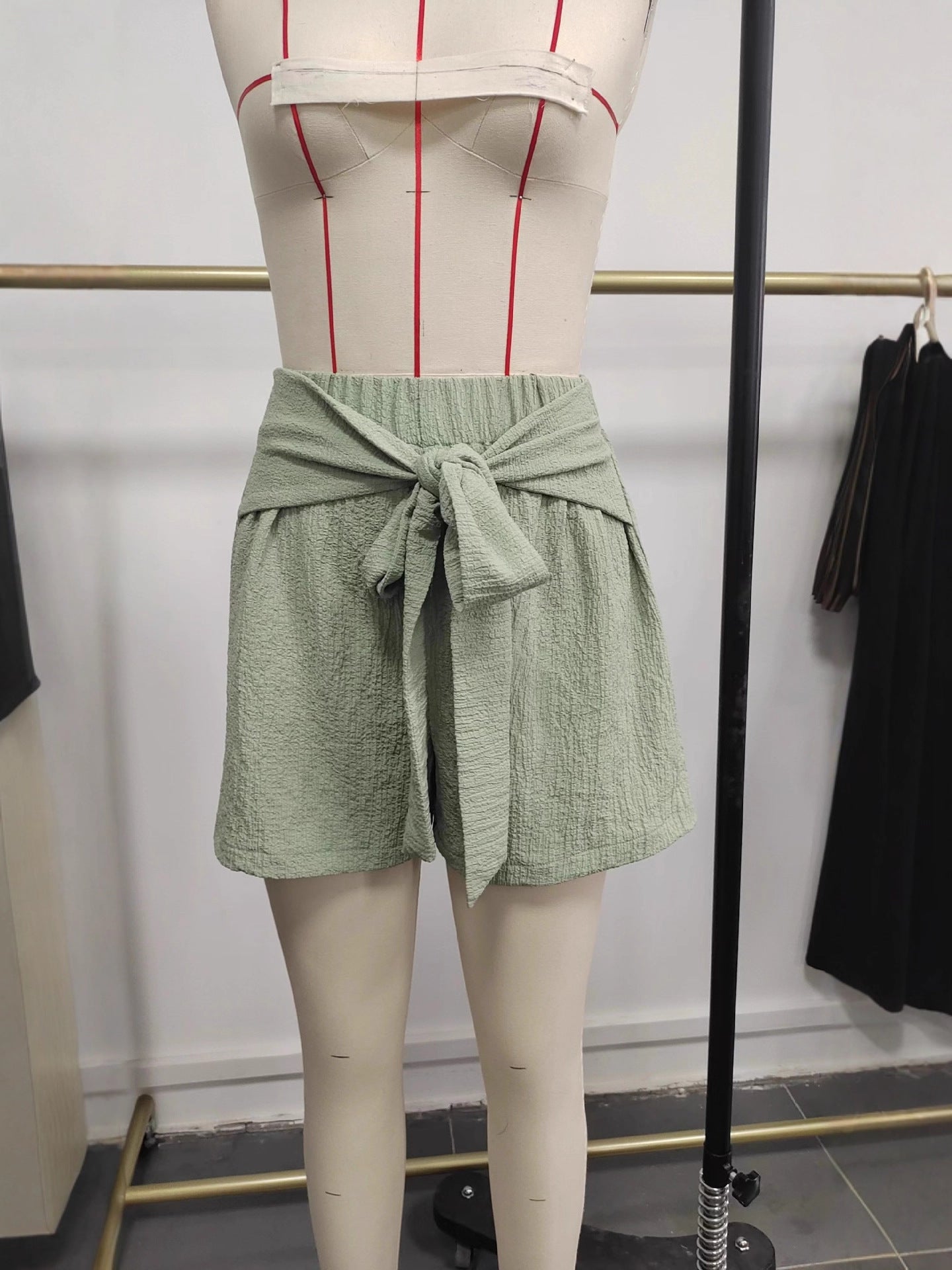 Textured High-Waisted Shorts with Tie-Front