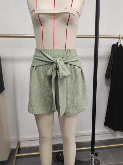 Textured High-Waisted Shorts with Tie-Front