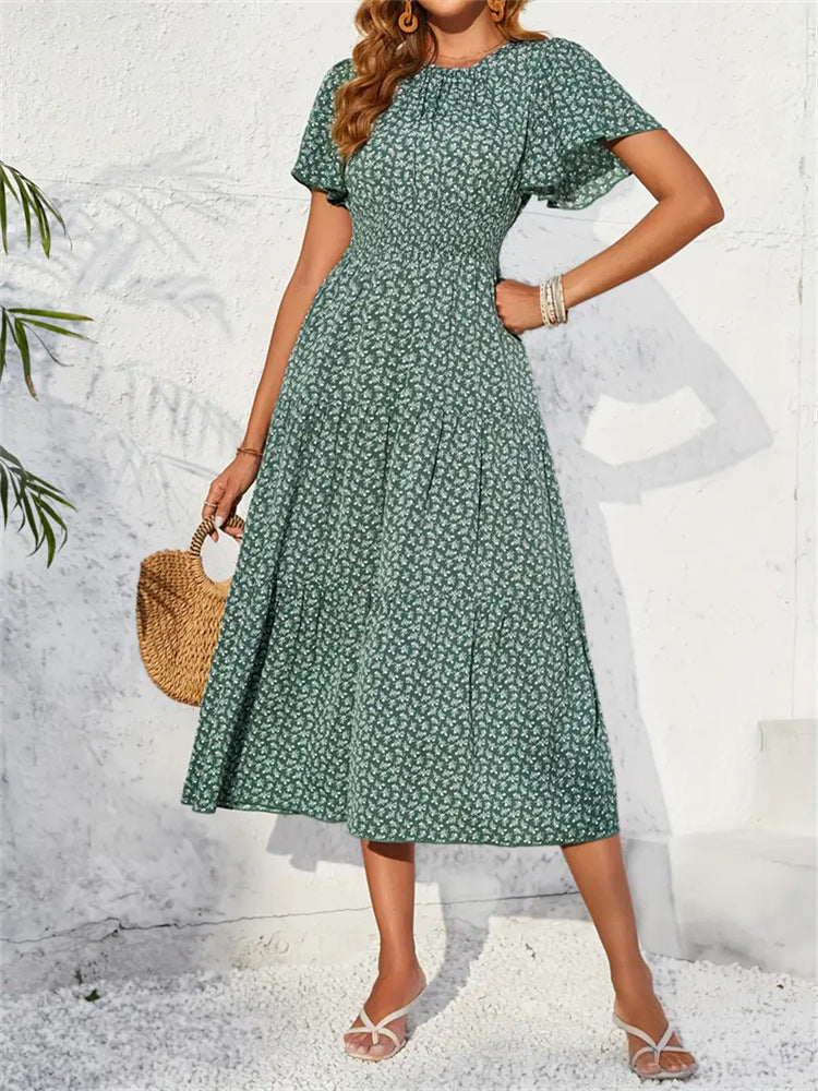 Floral Tiered Maxi Dress with Smocked Waist and Flutter Sleeves