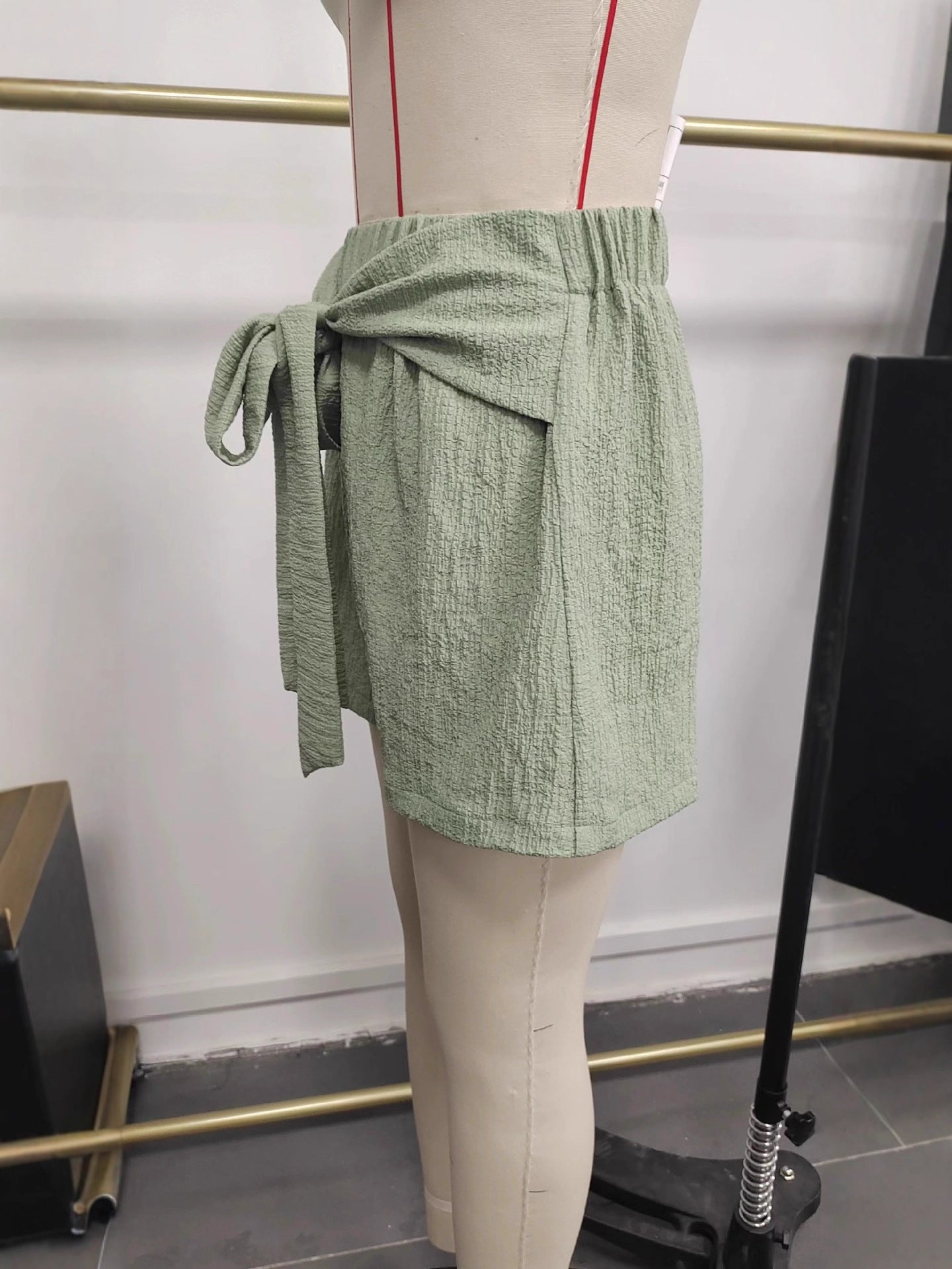 Textured High-Waisted Shorts with Tie-Front