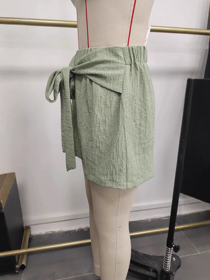 Textured High-Waisted Shorts with Tie-Front