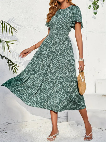 Floral Tiered Maxi Dress with Smocked Waist and Flutter Sleeves