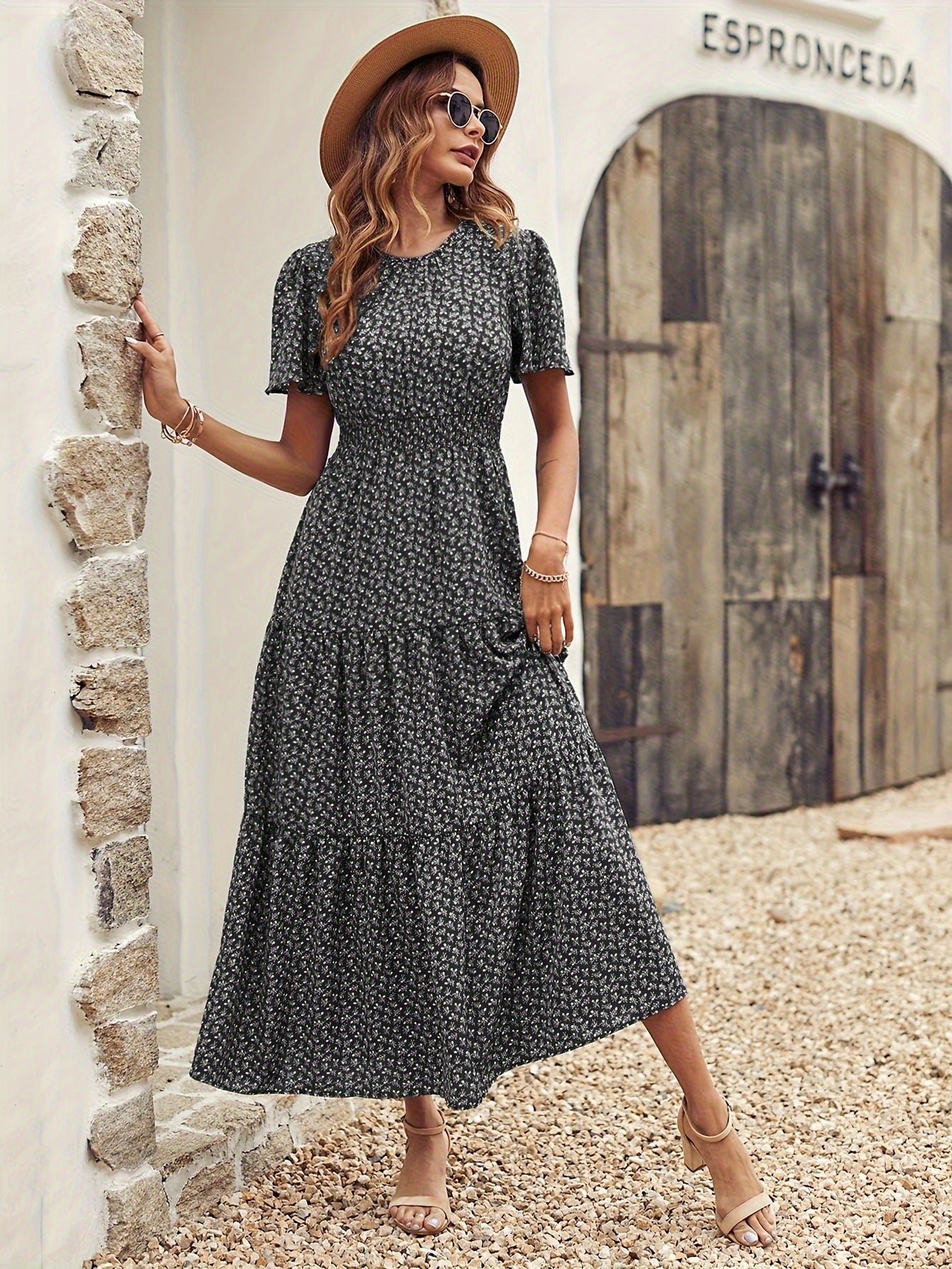 Floral Tiered Maxi Dress with Smocked Waist and Flutter Sleeves