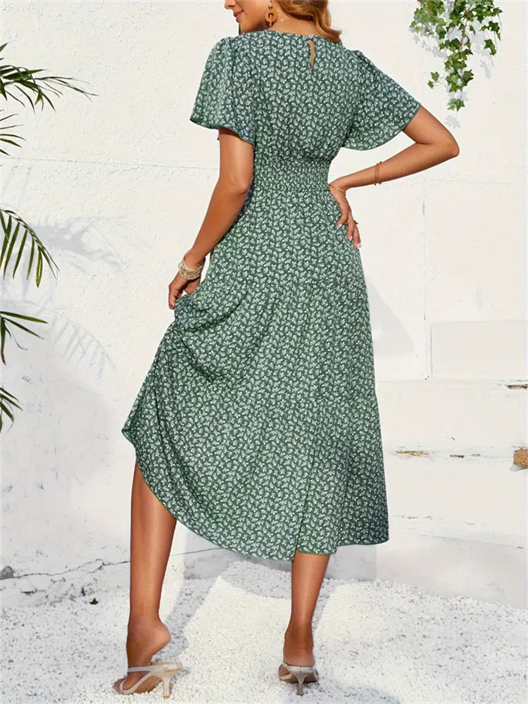 Floral Tiered Maxi Dress with Smocked Waist and Flutter Sleeves