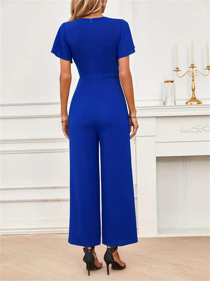 Straight-Leg Jumpsuit with Flutter Sleeves and V-Neck