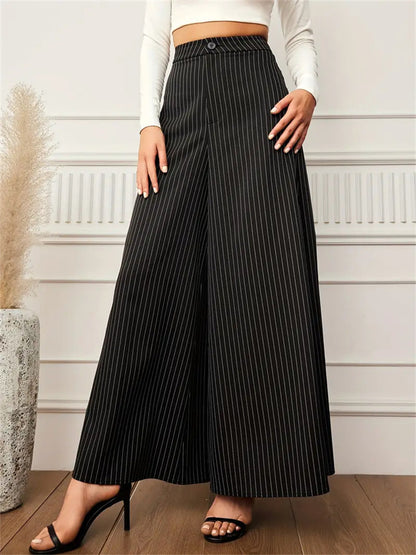 Pinstriped Wide-Leg Pants with High Waist