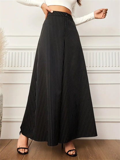 Pinstriped Wide-Leg Pants with High Waist