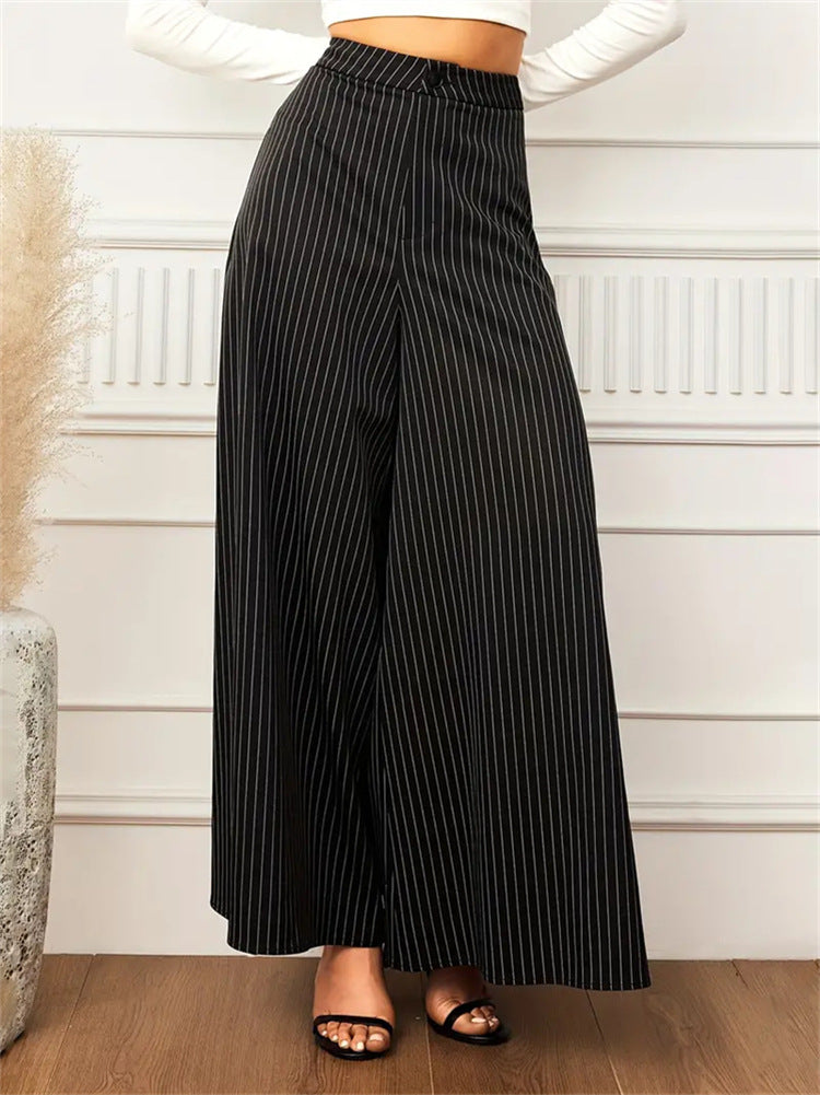 Pinstriped Wide-Leg Pants with High Waist