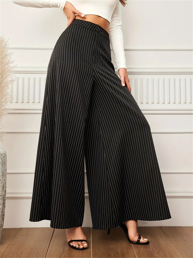 Pinstriped Wide-Leg Pants with High Waist