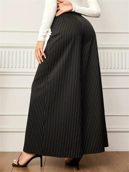Pinstriped Wide-Leg Pants with High Waist