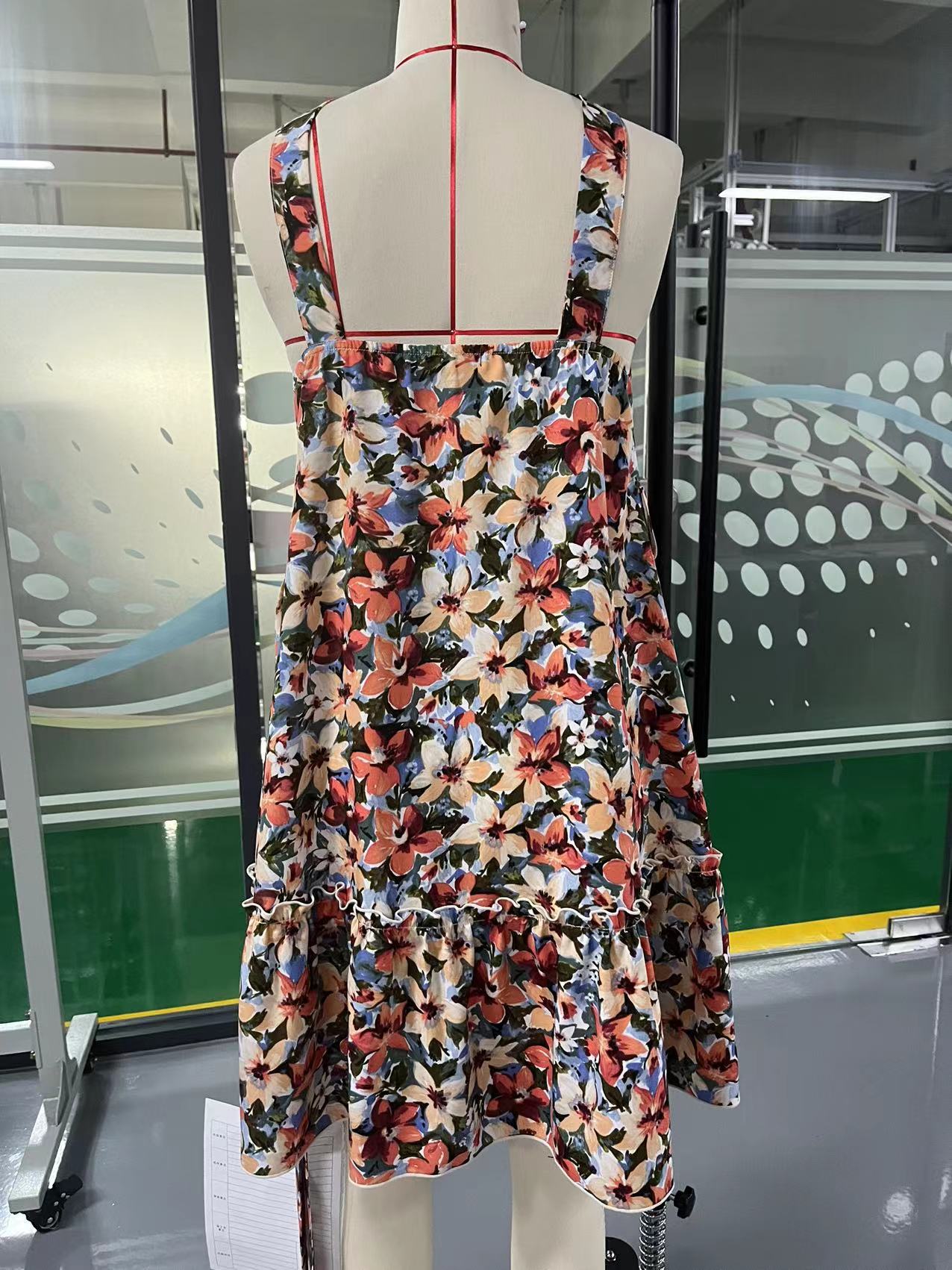 Floral Print Halter Mini Dress with Tie-Waist and Tiered Hem