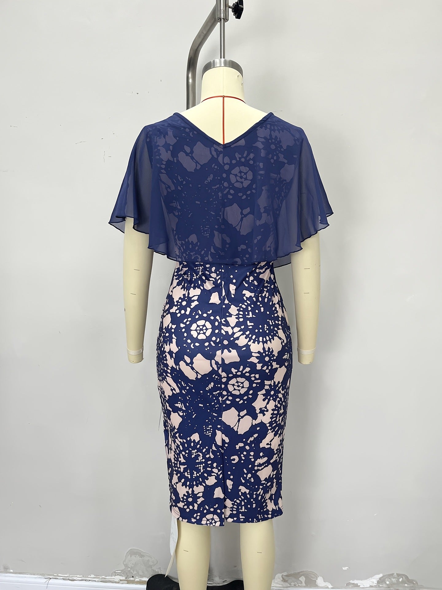 Floral Print Sheath Dress with V-Neck Overlay Top