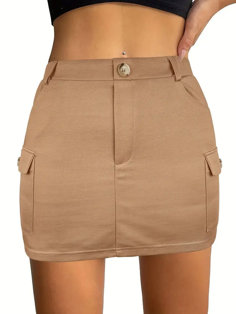 High-Waist Bodycon Mini Skirt with Cargo Pockets