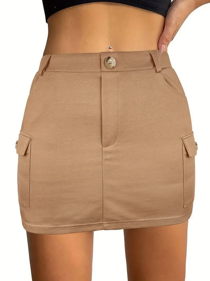 High-Waist Bodycon Mini Skirt with Cargo Pockets