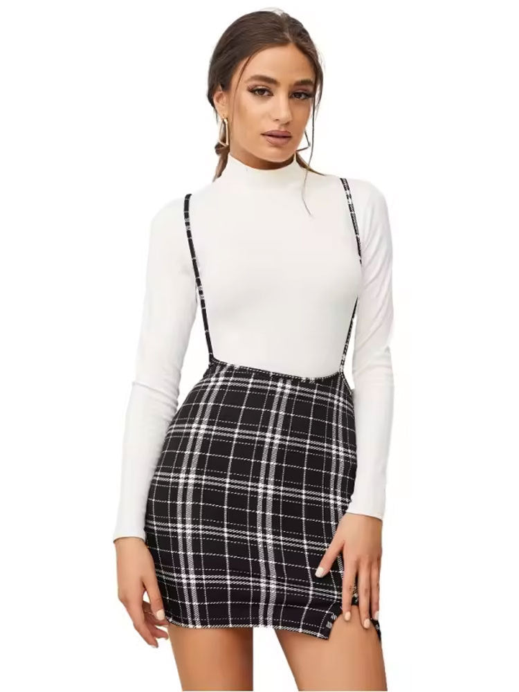 Knitted Checkered Suspender Dress with Bodycon Fit
