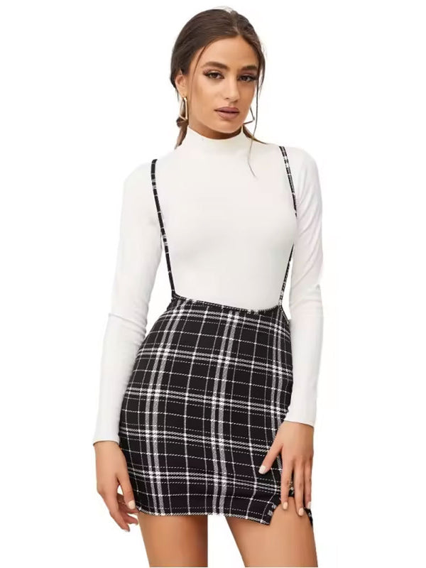 Knitted Checkered Suspender Dress with Bodycon Fit
