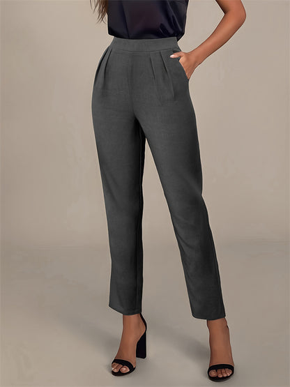 Straight-Leg Trousers with Pleated Front and Elastic Waist
