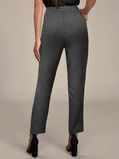 Straight-Leg Trousers with Pleated Front and Elastic Waist