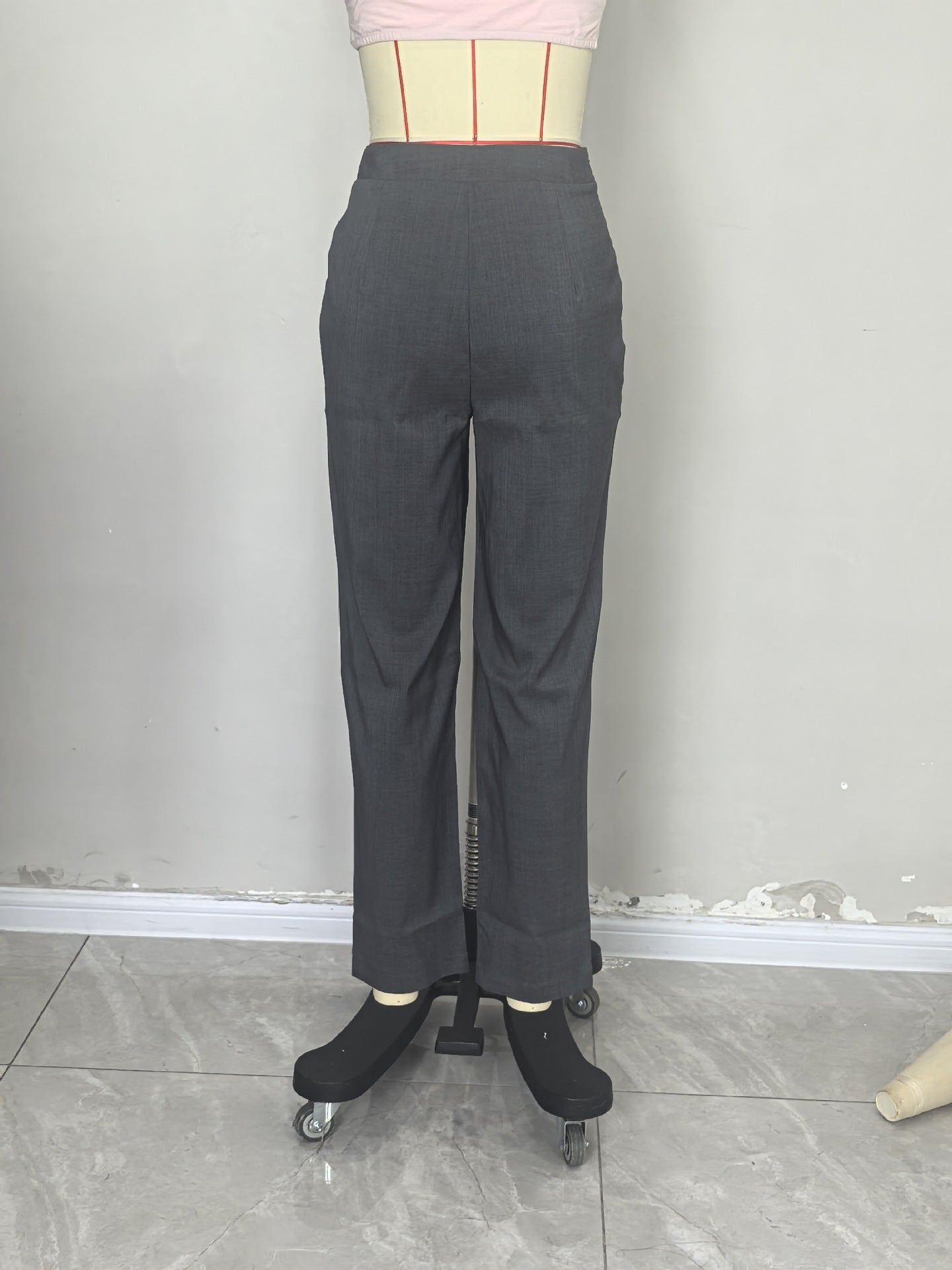 Straight-Leg Trousers with Pleated Front and Elastic Waist