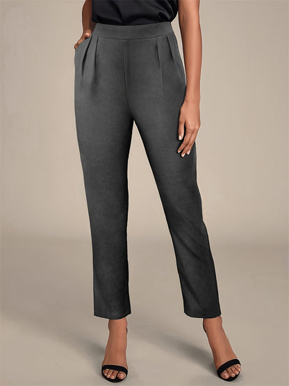 Straight-Leg Trousers with Pleated Front and Elastic Waist