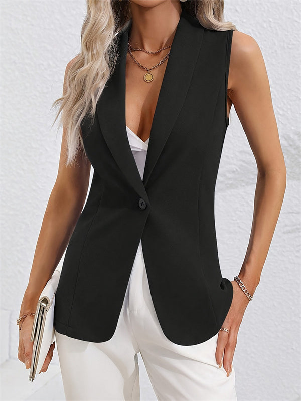 Longline Tailored Vest with Lapel Collar and Single Button