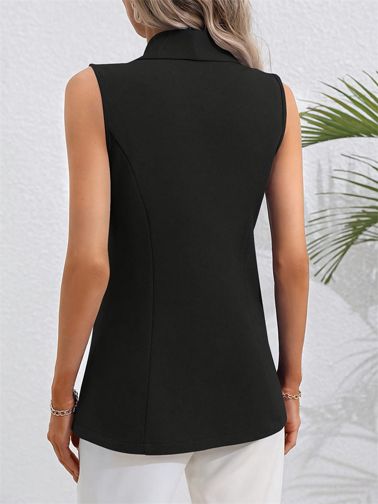 Longline Tailored Vest with Lapel Collar and Single Button