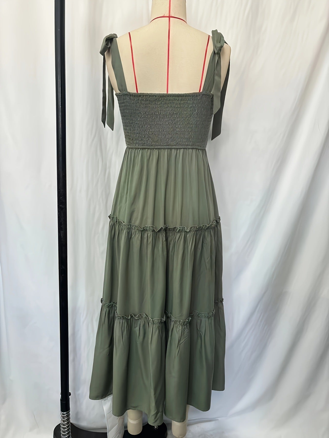 Solid Tiered Maxi Dress with Smocked Bodice and Tie-Shoulder Straps