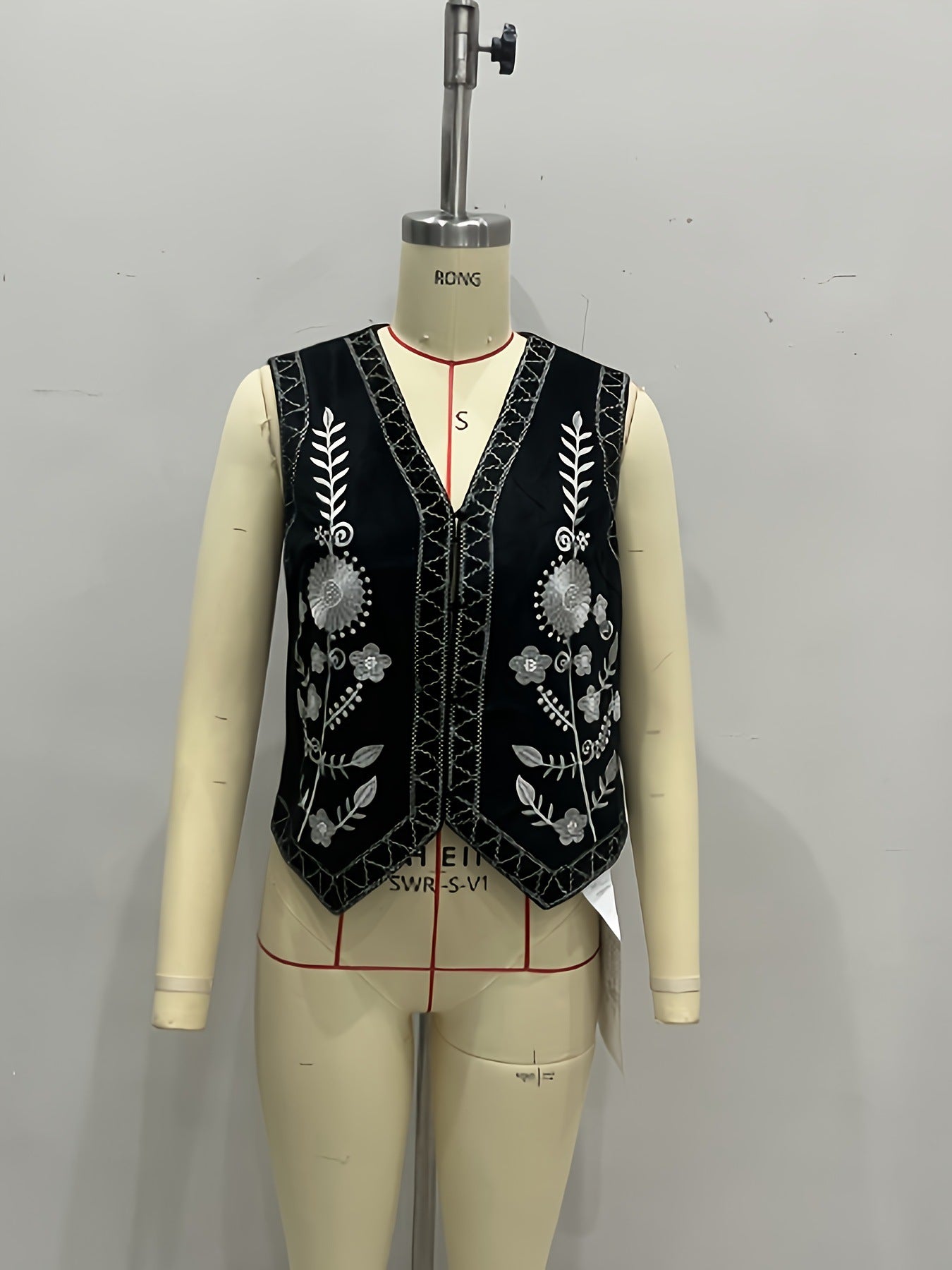 Floral Embroidered Cardigan Vest with V-Neck