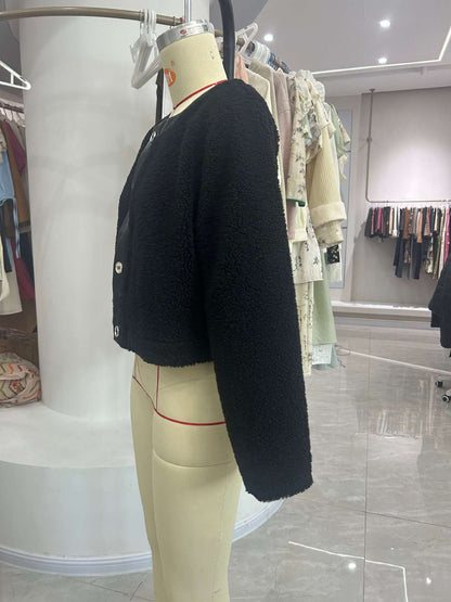Cropped Teddy Faux Fur Jacket with Faux Leather Trim