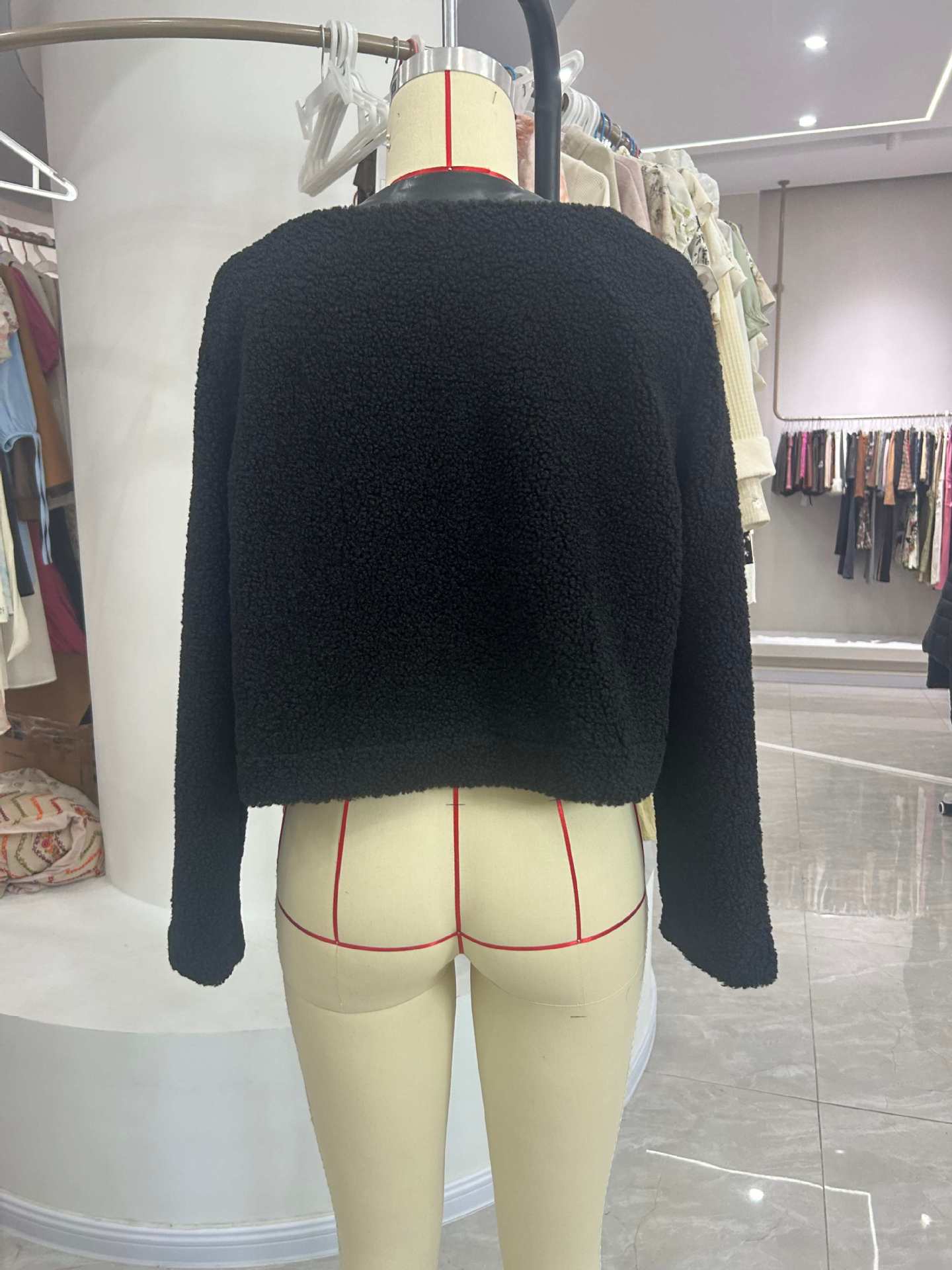 Cropped Teddy Faux Fur Jacket with Faux Leather Trim