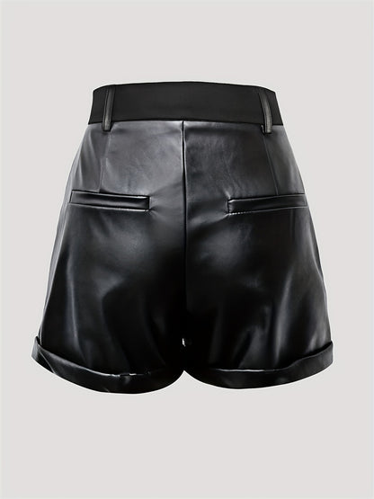 Faux Leather High-Waist Shorts with Pleats and Cuffs