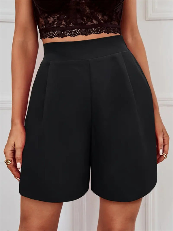 High-Waist Pleated Wide-Leg Bermuda Shorts