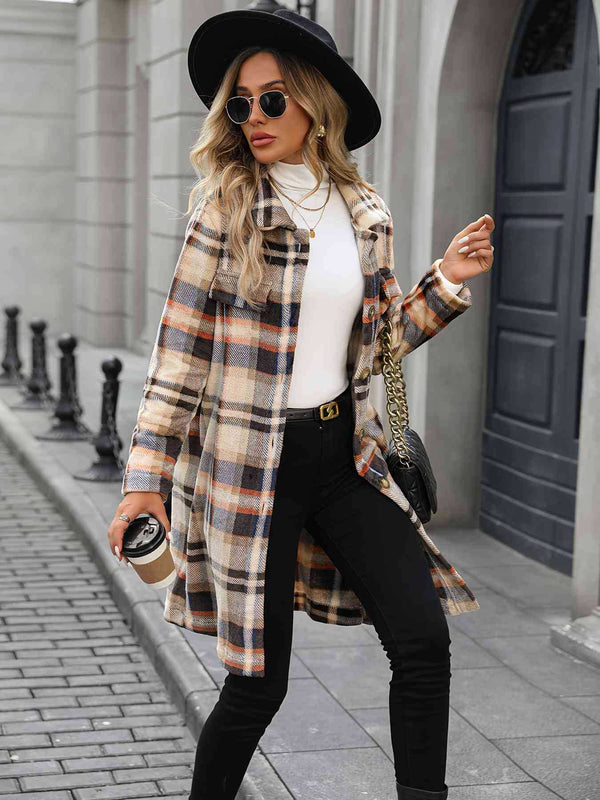 Plaid Longline Flannel Shacket with Lapel Collar
