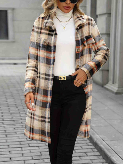 Plaid Longline Flannel Shacket with Lapel Collar