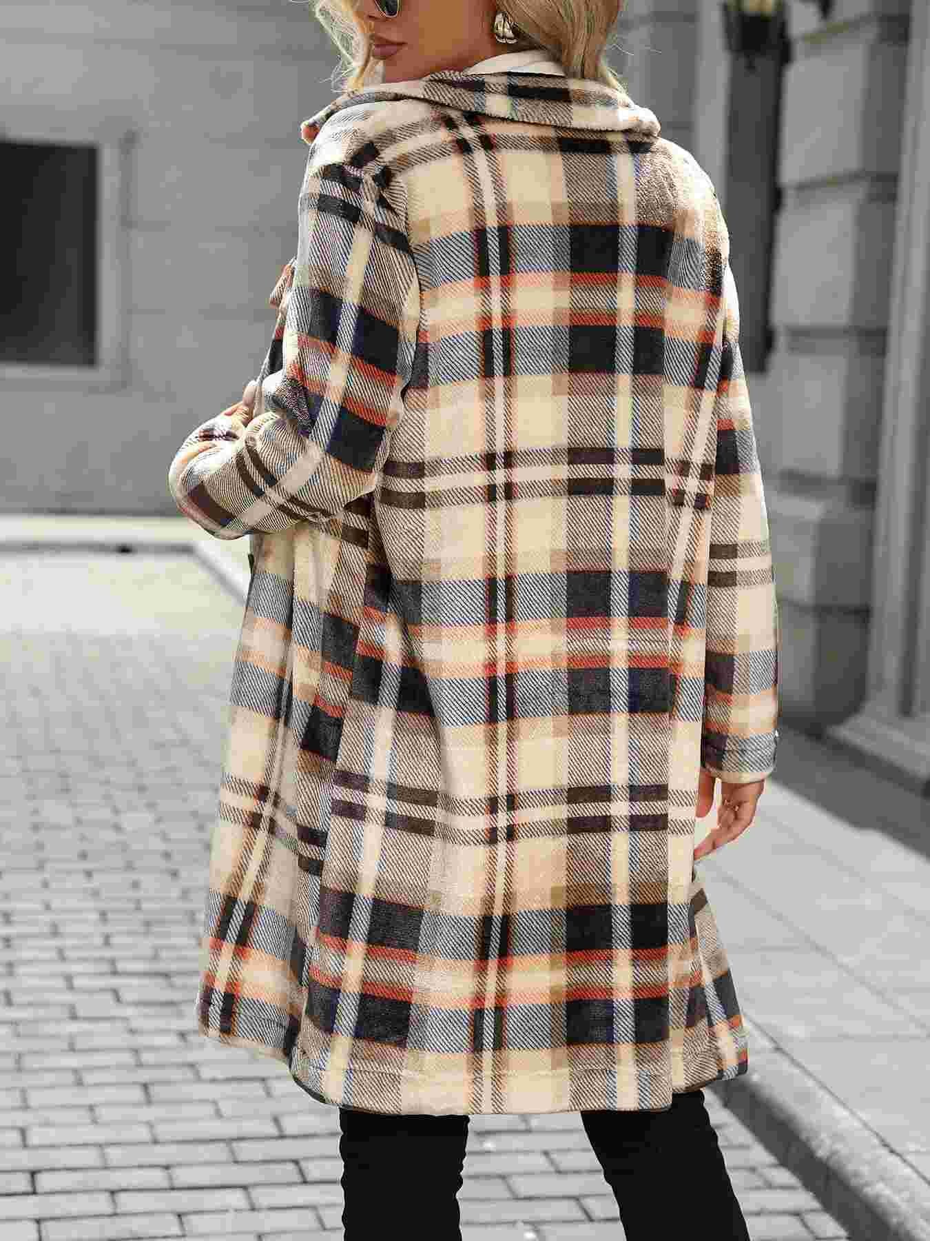 Plaid Longline Flannel Shacket with Lapel Collar