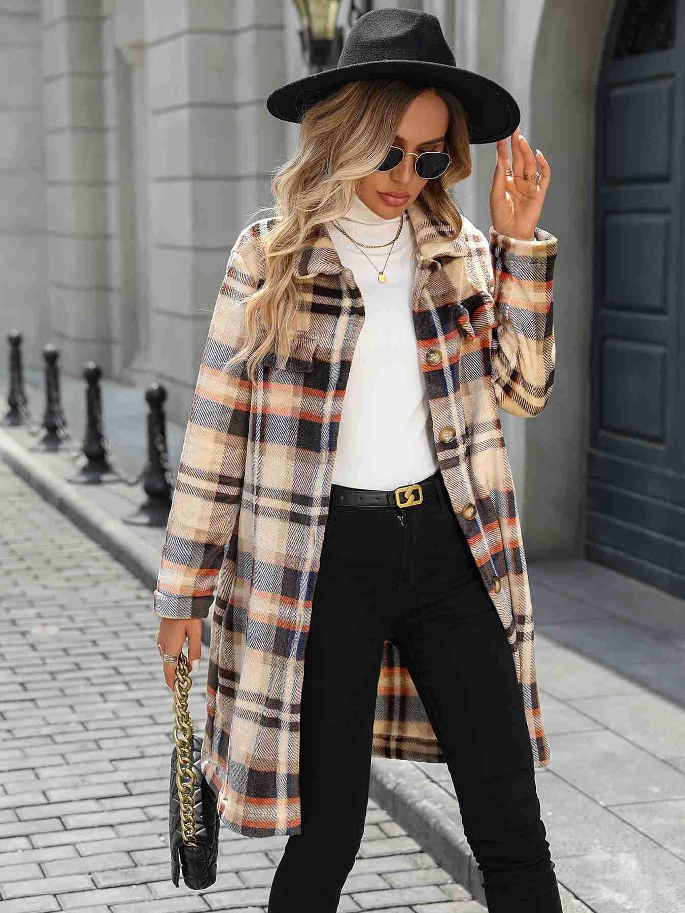 Plaid Longline Flannel Shacket with Lapel Collar