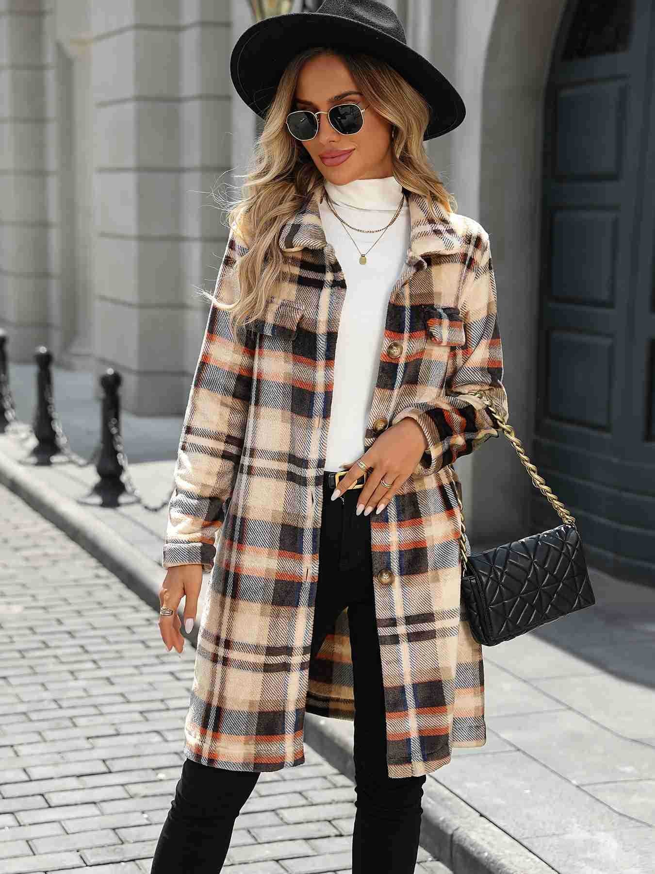 Plaid Longline Flannel Shacket with Lapel Collar