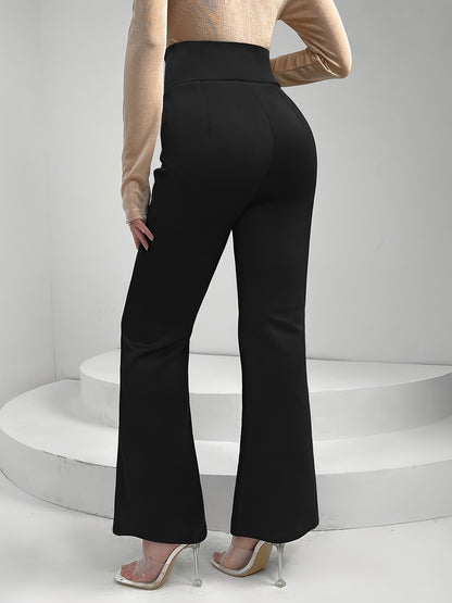 Flared Trousers with Lace-Up High Waist and Front Slits