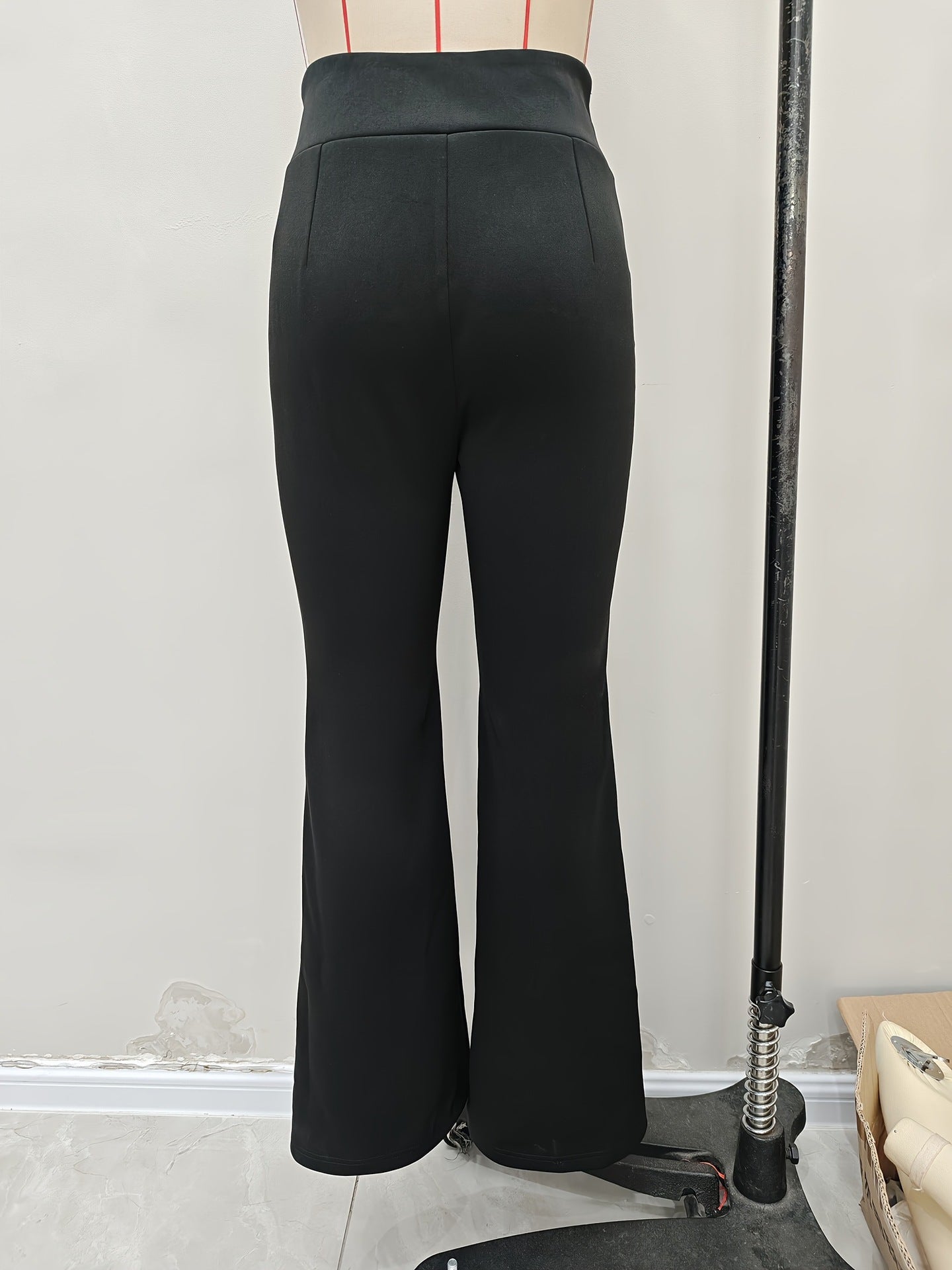 Flared Trousers with Lace-Up High Waist and Front Slits