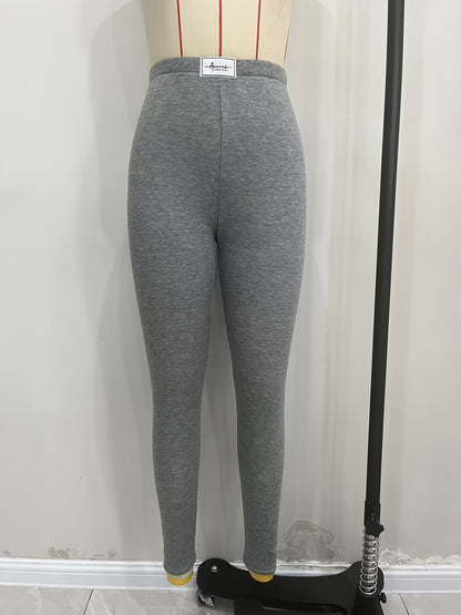 High-Waist Solid Leggings with Fleece Lining