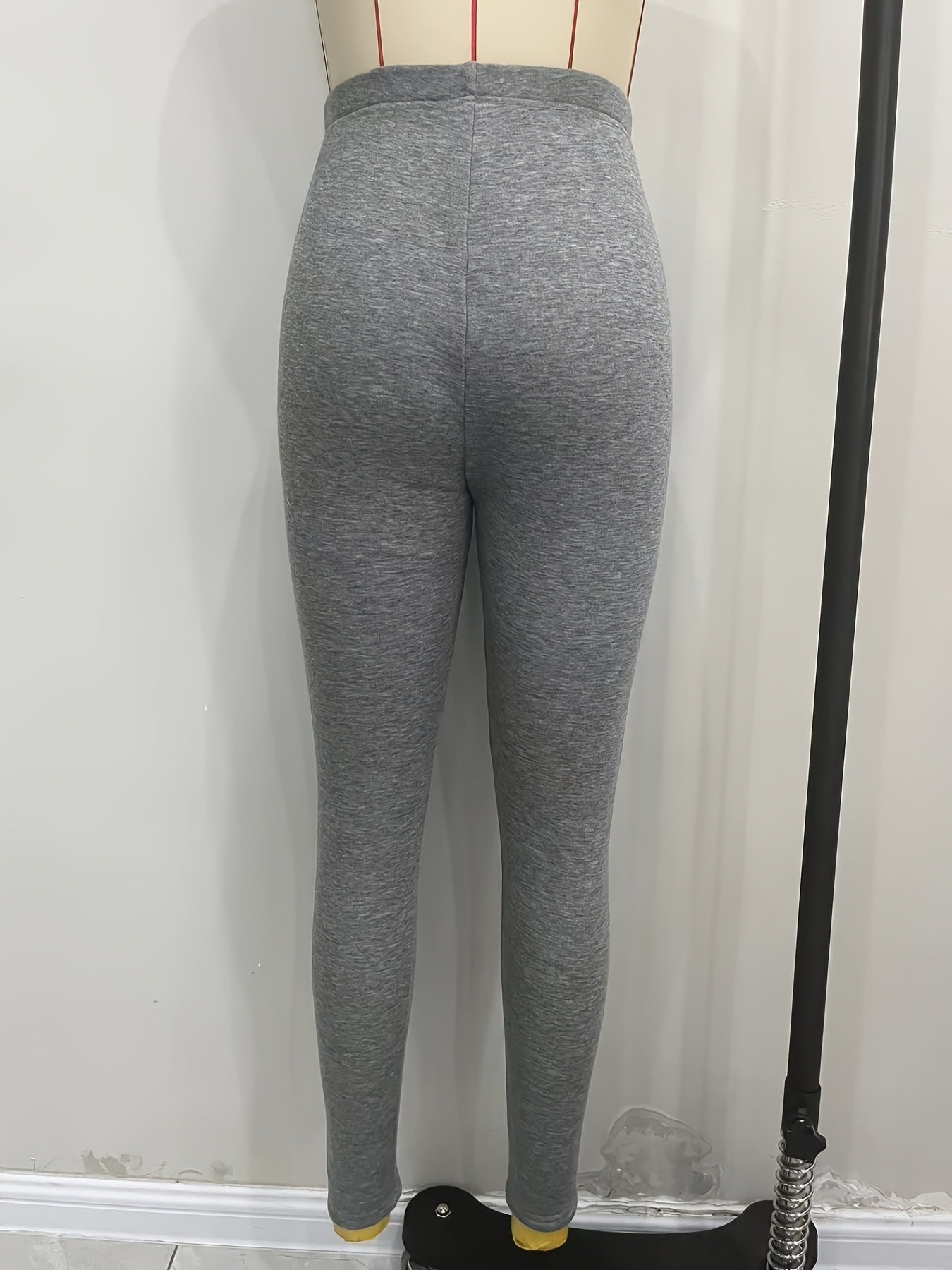 High-Waist Solid Leggings with Fleece Lining