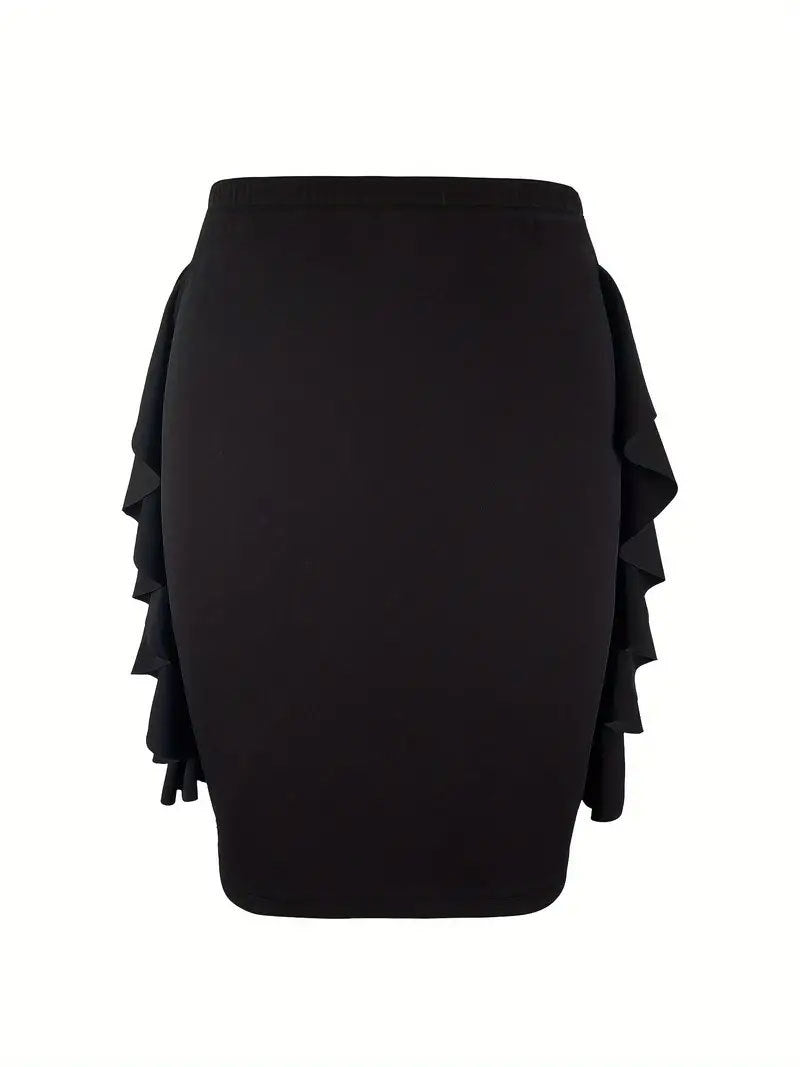 Knitted Bodycon Mini Skirt with Side Ruffles