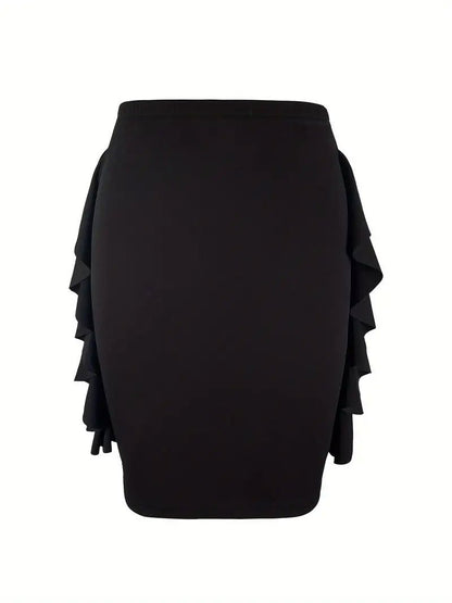 Knitted Bodycon Mini Skirt with Side Ruffles