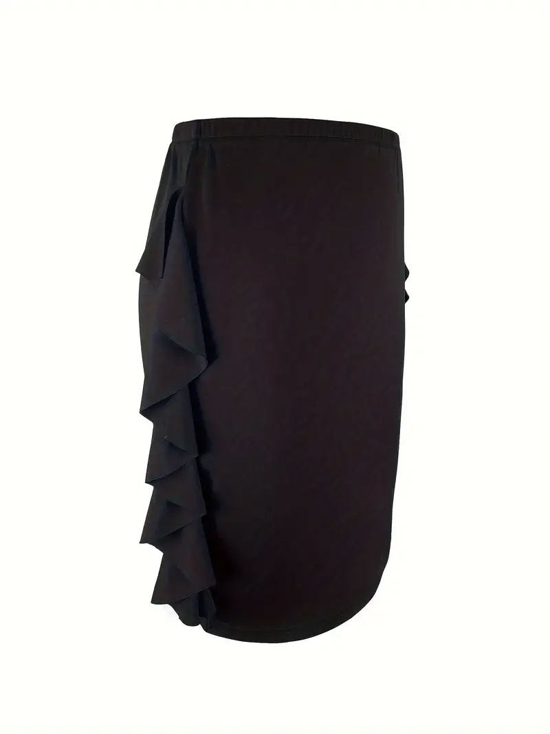 Knitted Bodycon Mini Skirt with Side Ruffles