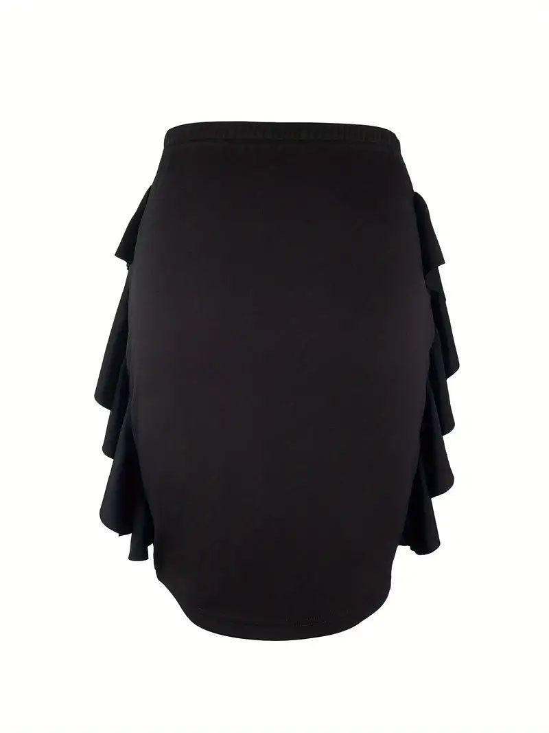 Knitted Bodycon Mini Skirt with Side Ruffles