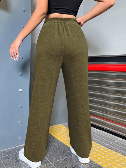Knitted Wide-Leg Pants with Distressed Detail and Elastic High Waist